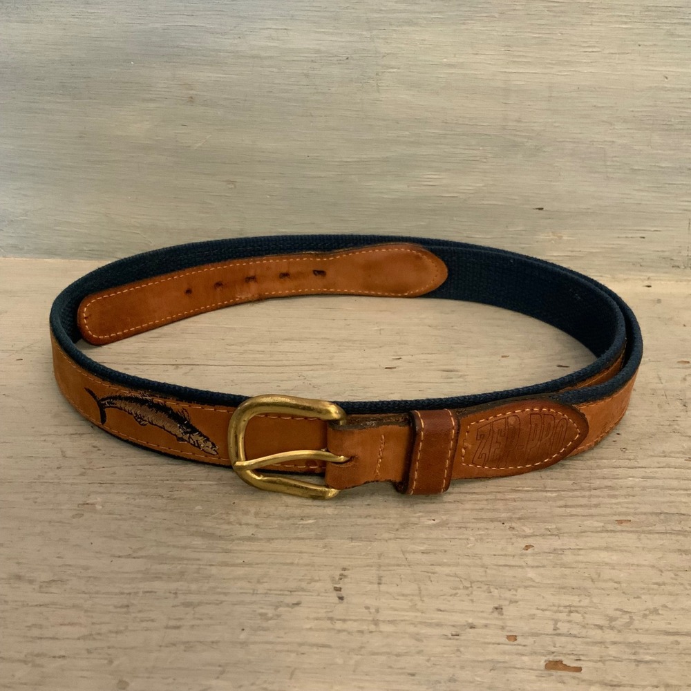 Zep-Pro Men's Casual Leather/Canvas Embroidered Sport Fishing Belt 44" GC